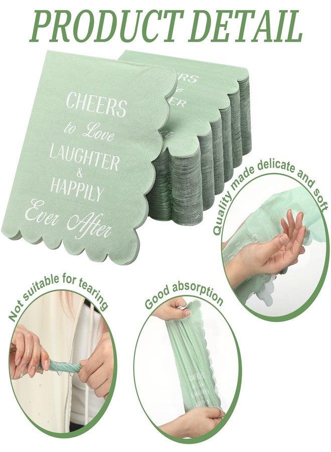 ReliThick 100 Pcs Sage Green Wedding Cocktail Napkins 5 x 5 Inch Bridal Shower Paper Personalized Napkins for Engagement Scalloped Disposable Hand Towels for Wedding Birthday Party Decoration - Image 4